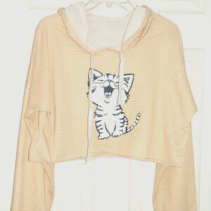 Happy Cat Harajuku Crop Hoodie Juniors Size XL (Bust: 42")